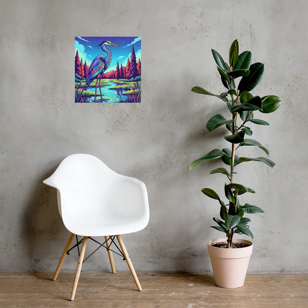 Neon Heron 
 Poster | 18″x 18″