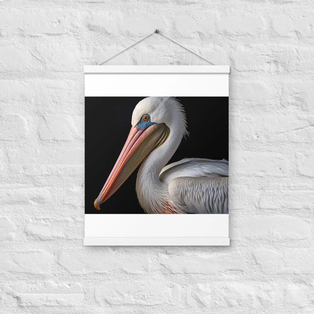 Elegance in White: The Pelican | Poster With White Wood Hanger | 16″×20″