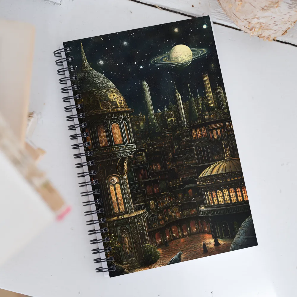 Celestial Enigma: A Surreal Cityscape | Spiral Notebook