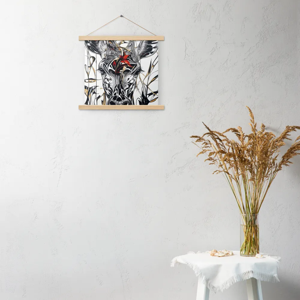 Floral Elegance: The Giraffe's Portrait | Poster With Oak Wood Hanger | 14″×14″