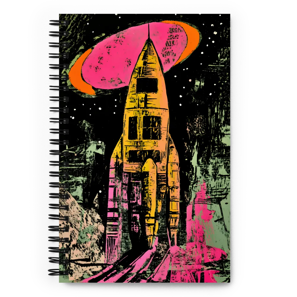 Cosmic Voyage: A Surreal Rocket Adventure | Spiral Notebook