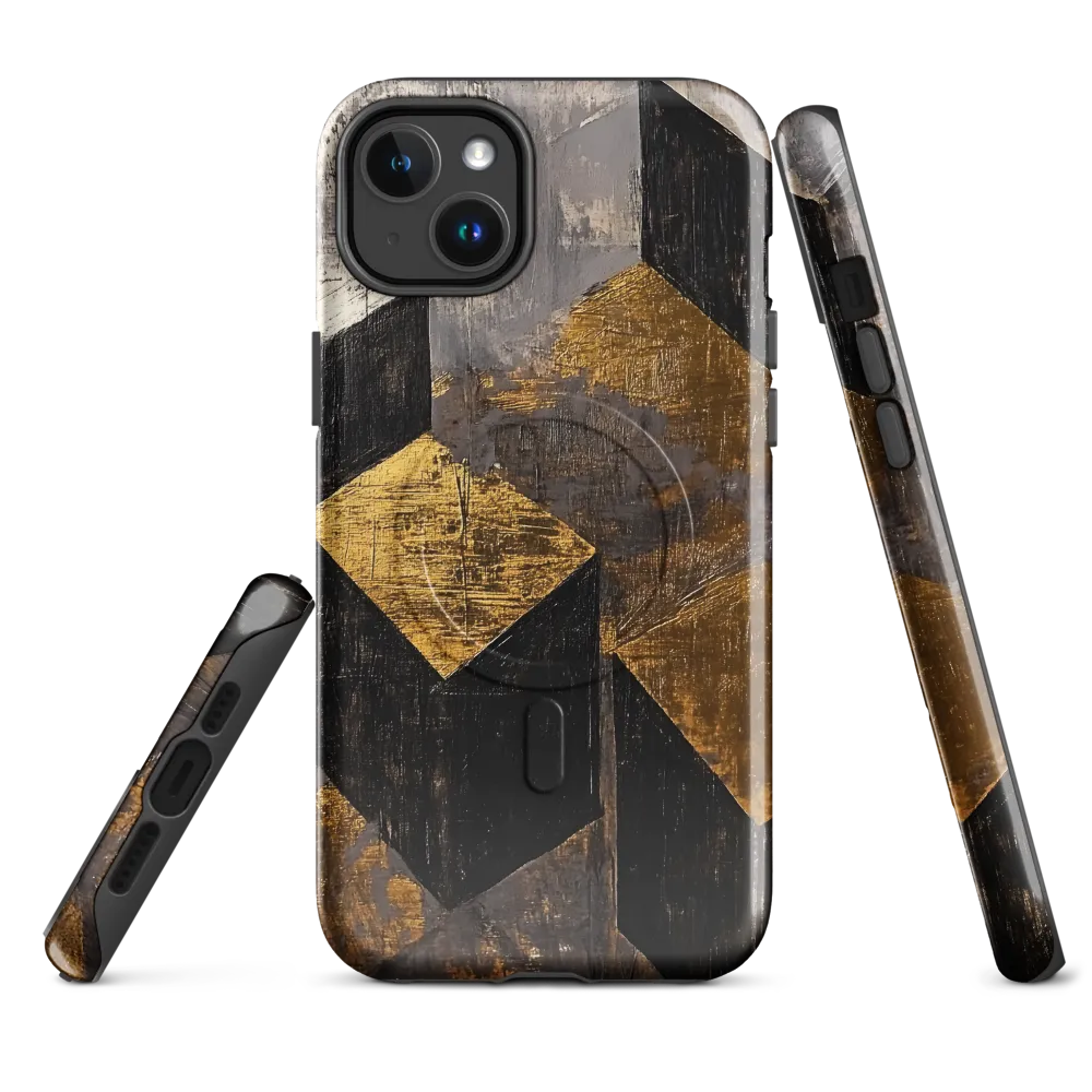 Geometric Harmony in Gold and Black | Phone Case |  14 Plus | MagSafe® Tough Case | Glossy
