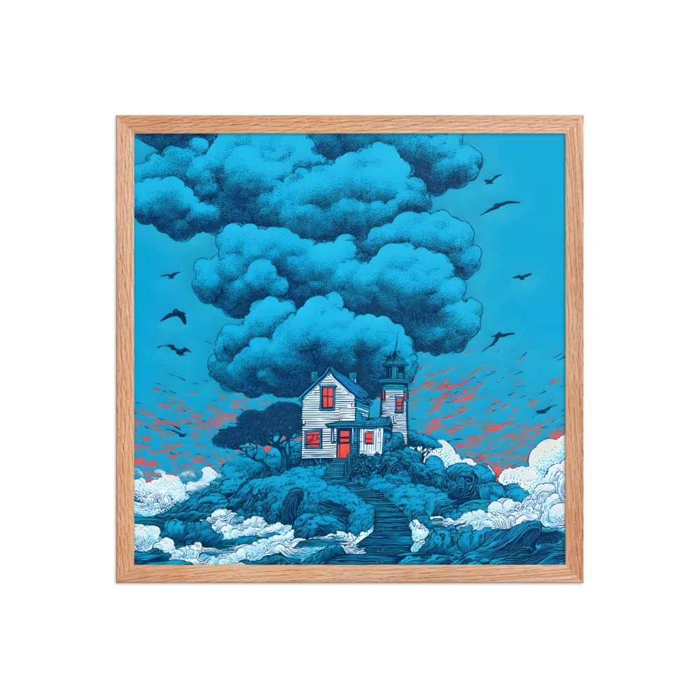 Beacon on Blue 
 Poster with Red oak Frame | 18″x 18″