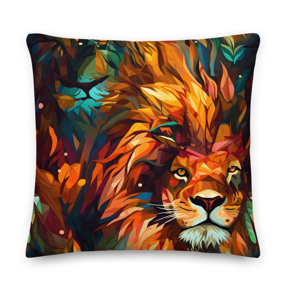 Majestic Gaze: The Polygonal Lion | Pillow | 22″×22″