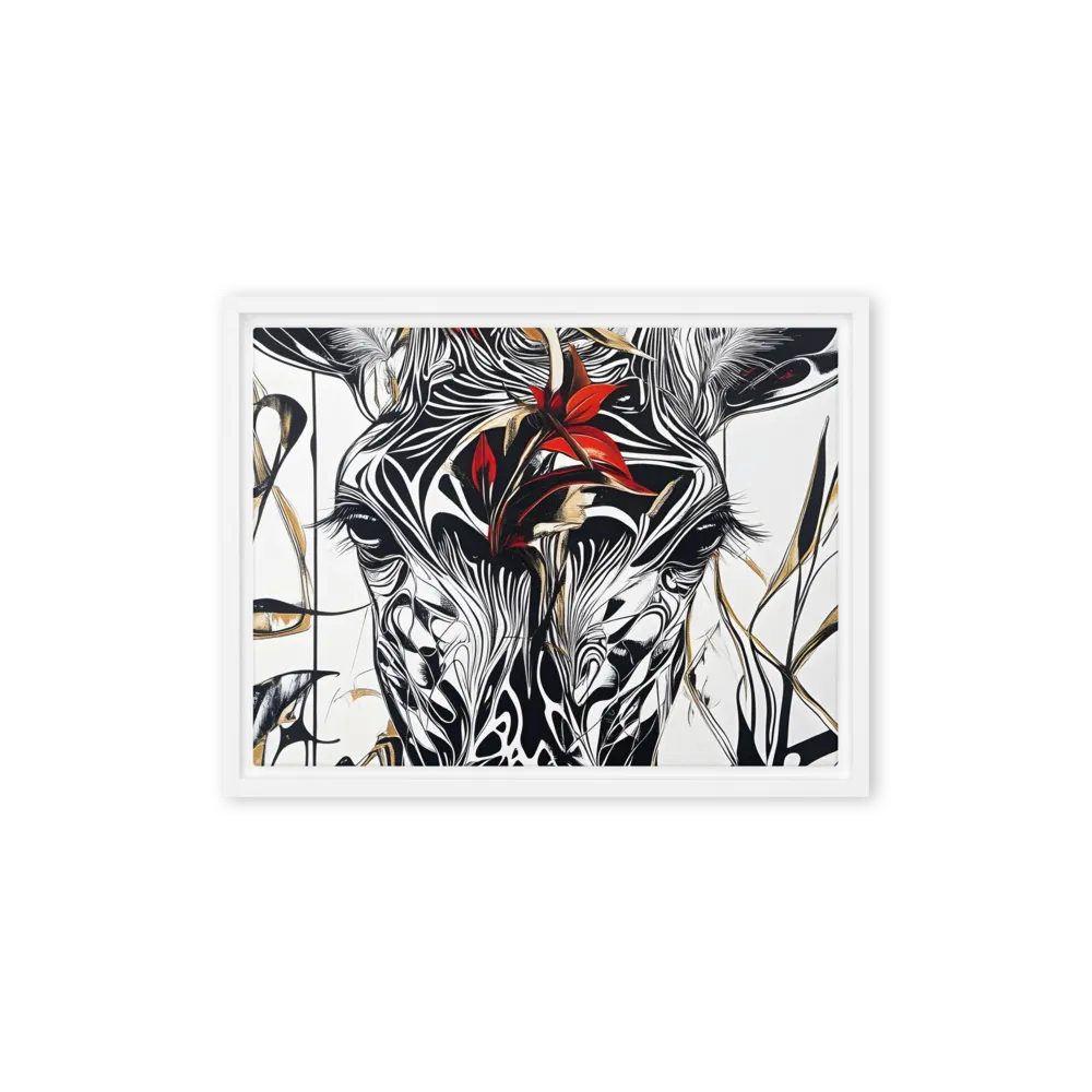 Floral Elegance: The Giraffe's Portrait | Canvas with White Frame | 12″×16″