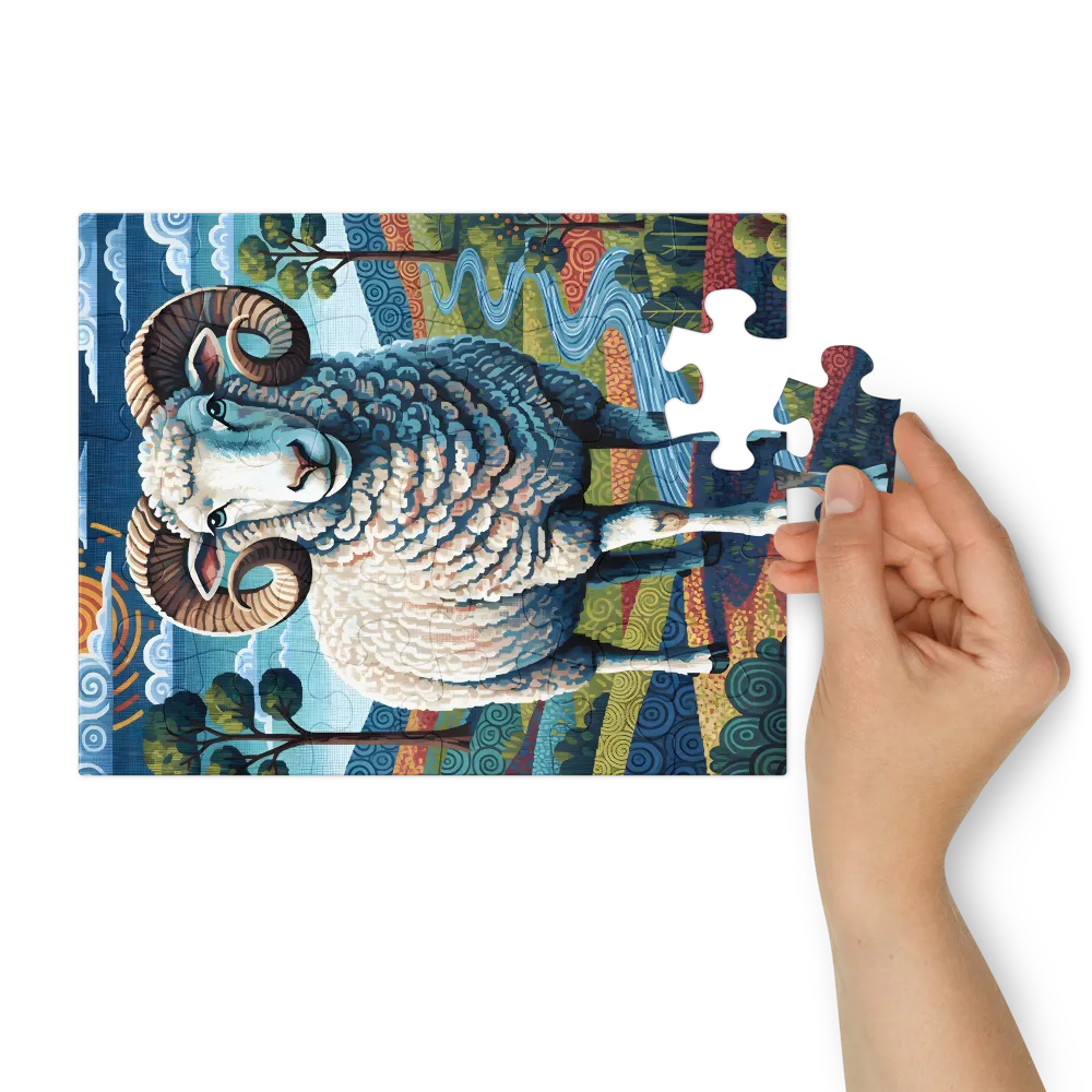 Patterned Ram 
 Jigsaw Puzzle in Tin Box