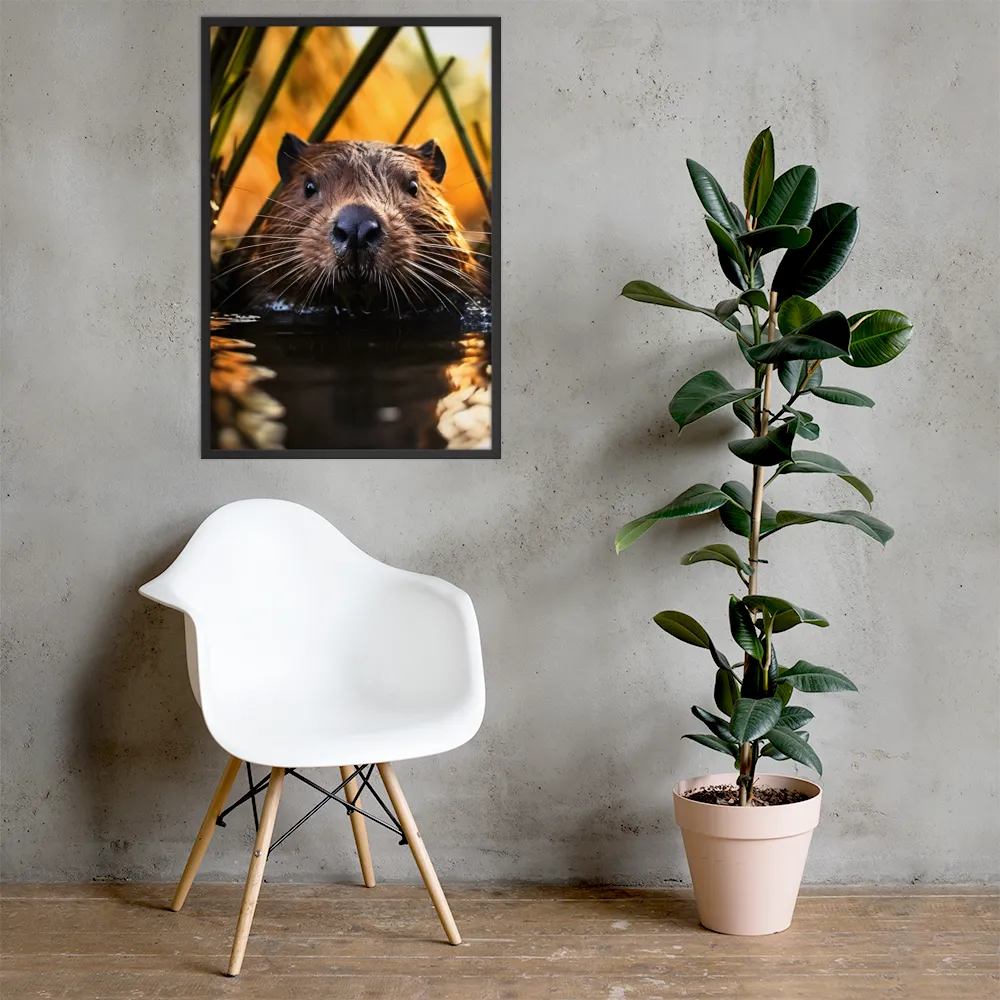 Beaver Serenity: A Natural Portrait | Poster with Black Frame | 24″×36″