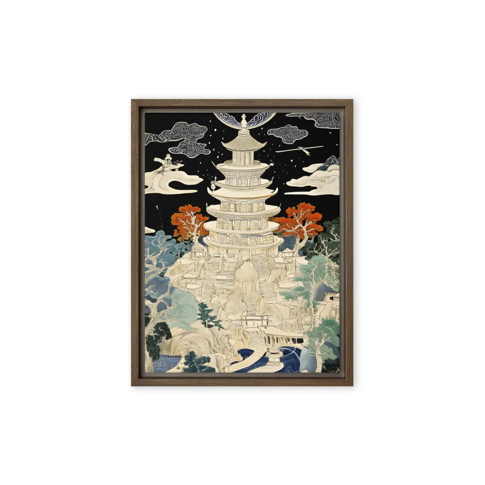 Whispers of the Pagoda | Canvas with Brown Frame | 9″×12″