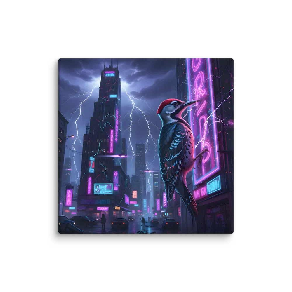 Cyberpunk Woodpecker 
 Canvas | 28″x 28″