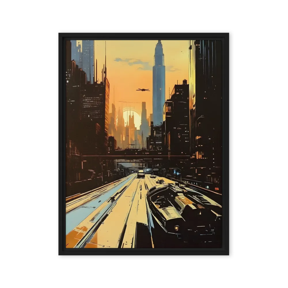 Metro Nexus: A Futuristic Cityscape | Canvas with Black Frame | 24″×32″
