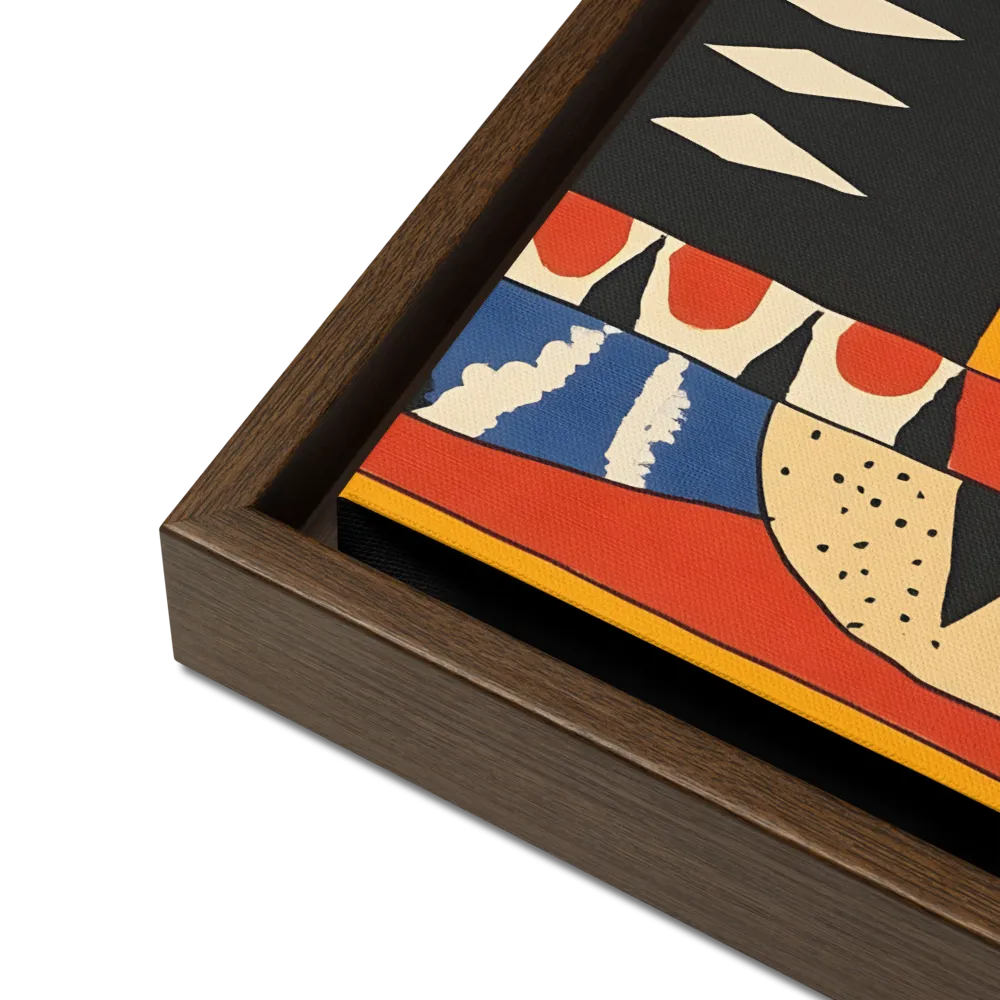 Playful Geometry: A Modern Abstract Exploration | Canvas with Brown Frame | 16″×16″