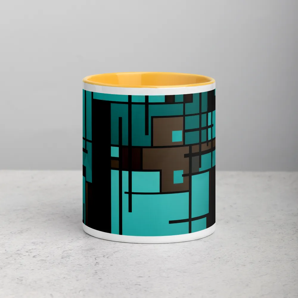 Abstract Geometric Pattern in Cyan and Brown | Mug