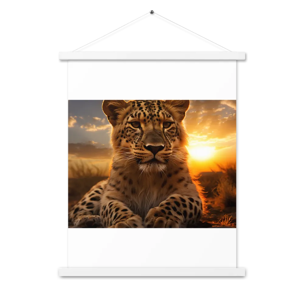 Regal Presence: The Leopard at Sunset | Poster With White Wood Hanger | 18″×24″