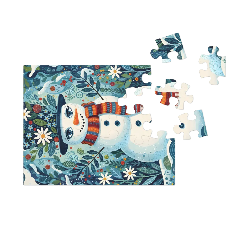 Floral Snowman 
 Jigsaw Puzzle in Tin Box
