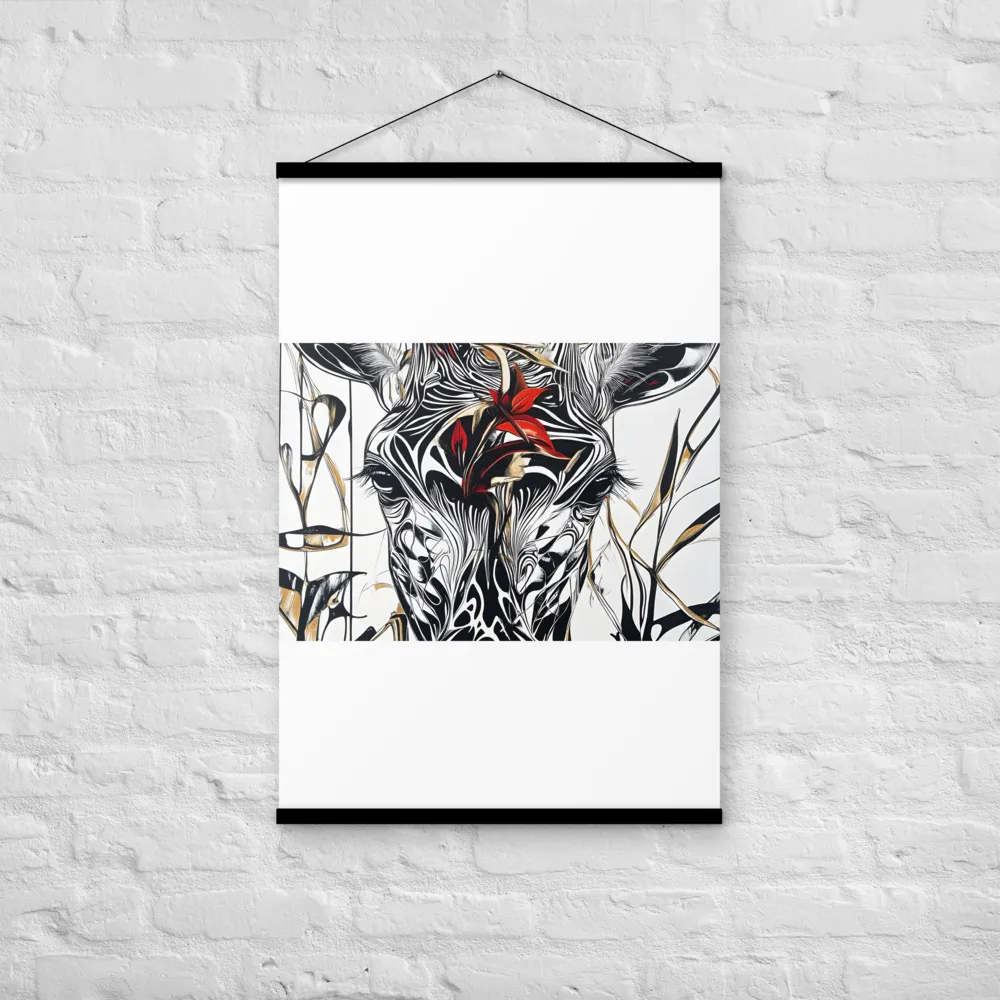 Floral Elegance: The Giraffe's Portrait | Poster With Black Wood Hanger | 24″×36″