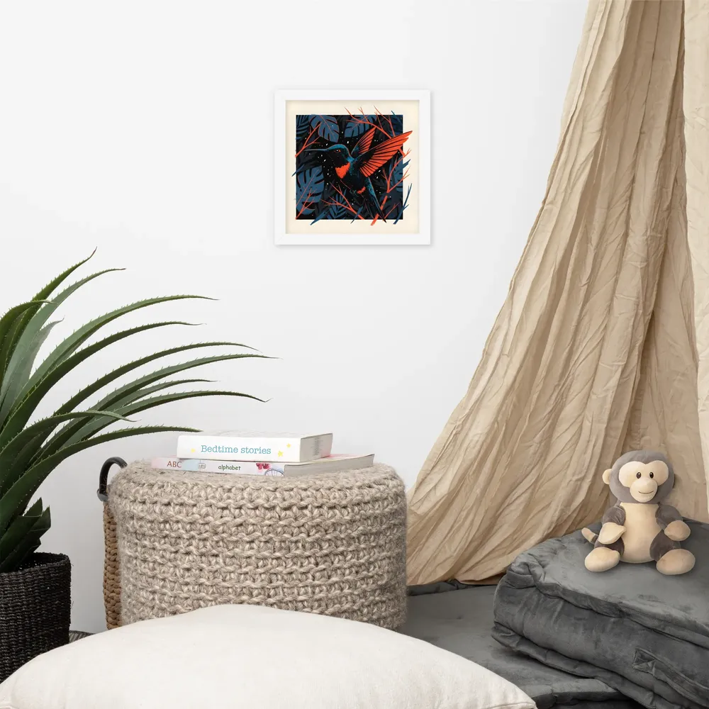 Midnight Hummingbird 
 Poster with White Frame | 10″x 10″