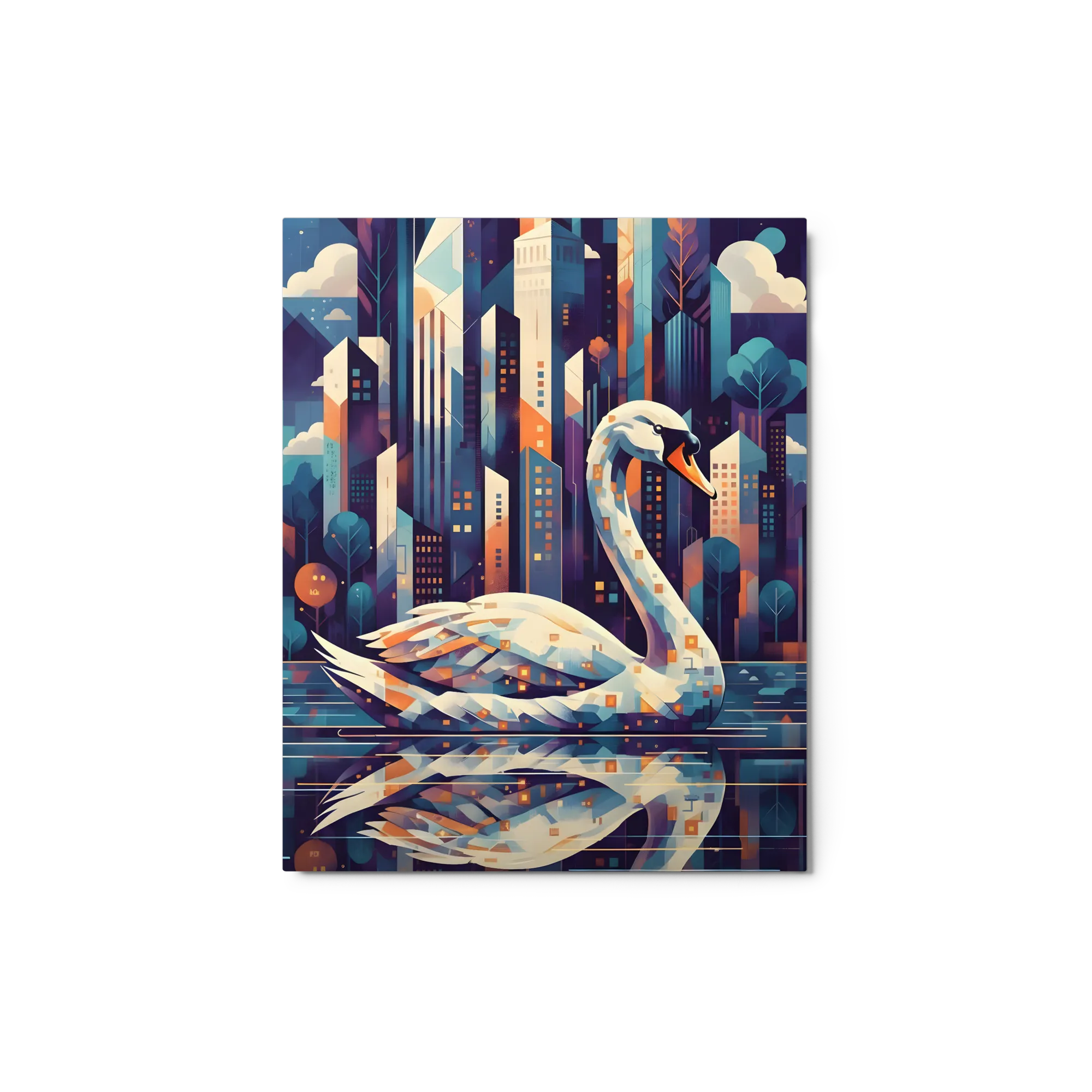 Geometric Swan Cityscape 
 Metal Print | 8″x 10″
