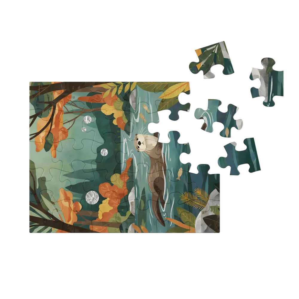 Autumn River Otter 
 Jigsaw Puzzle in Tin Box
