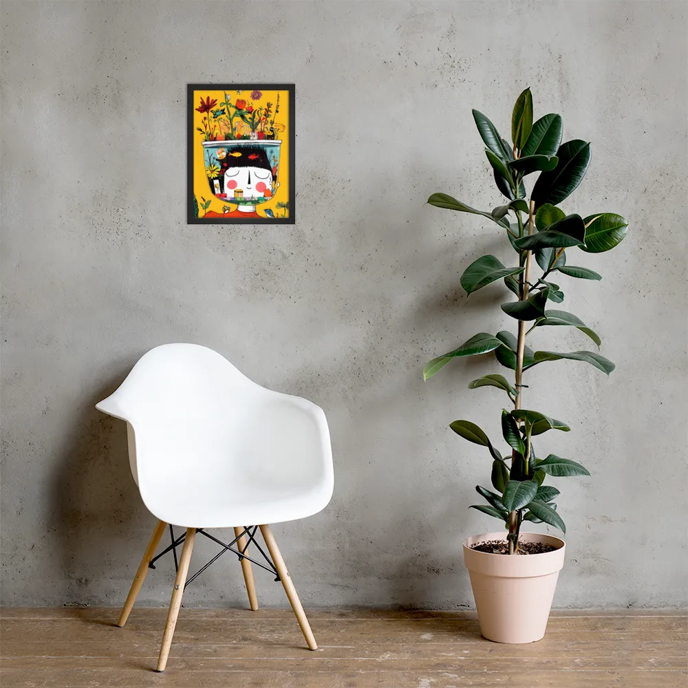 Whimsical Garden Head | Poster with Black Frame | 12″×16″
