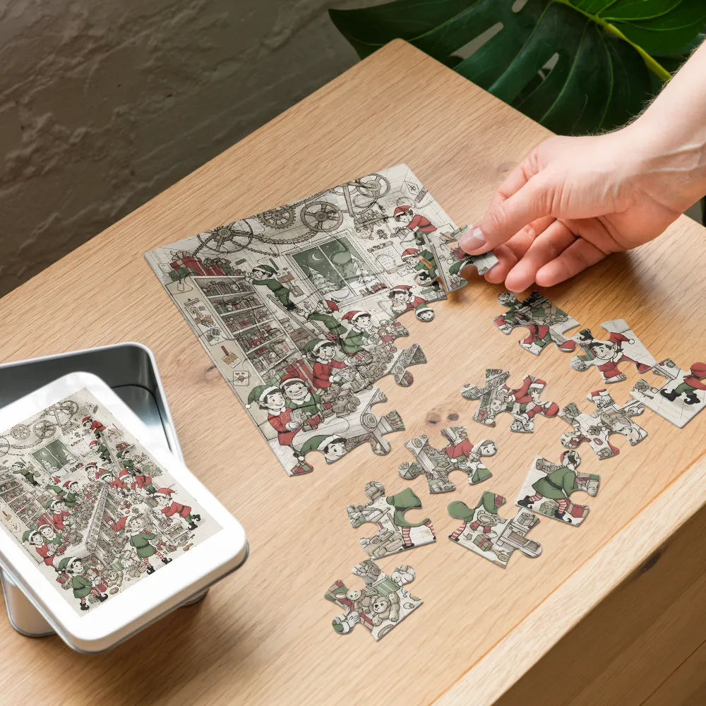 Elves' Toy Workshop 
 Jigsaw Puzzle in Tin Box