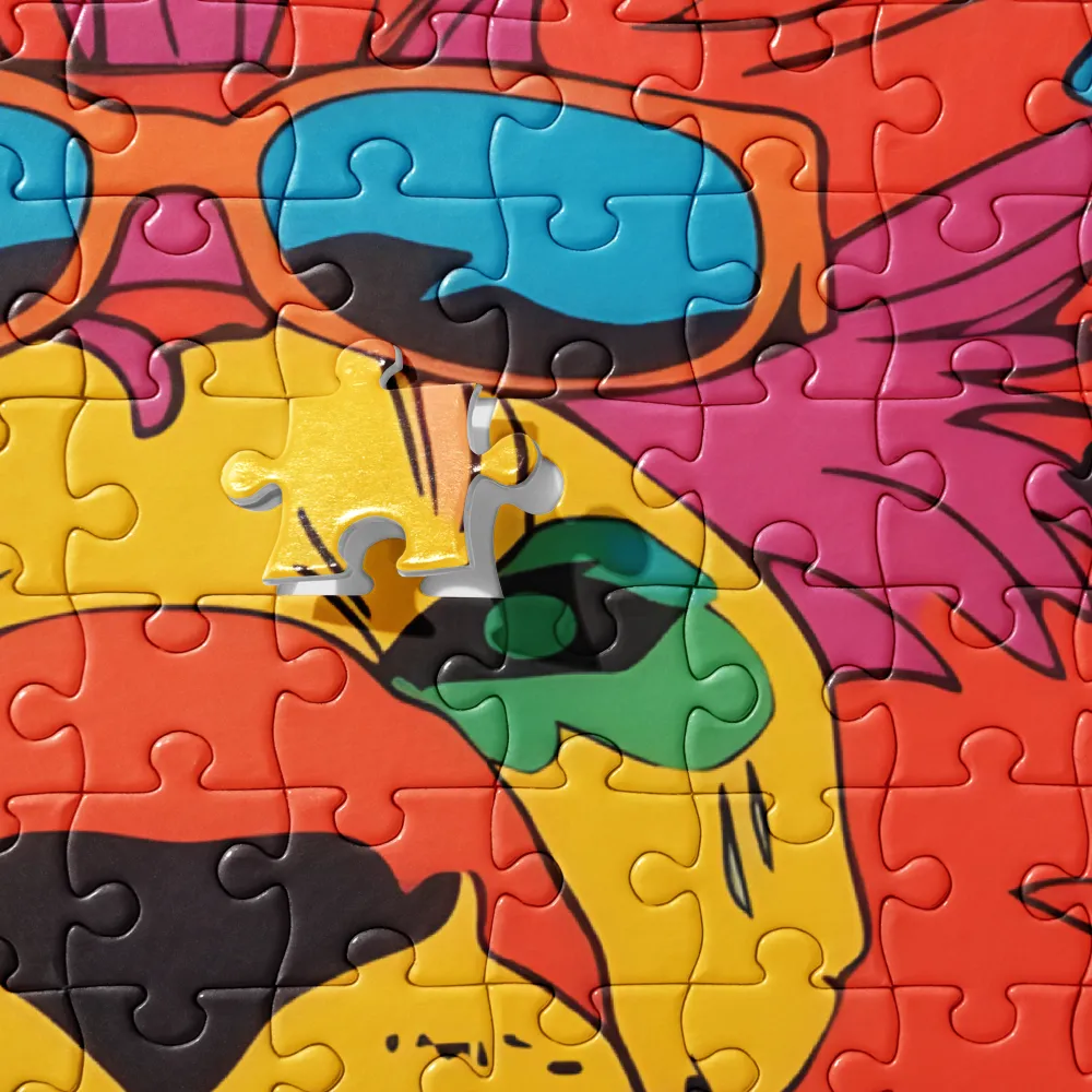 Lion with Sunglasses: A Vibrant Tropical Portrait | Jigsaw Puzzle | 252 pieces