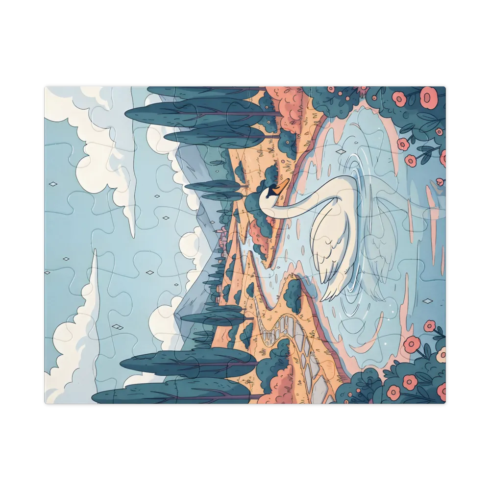 Serene River Swan 
 Jigsaw Puzzle in Tin Box