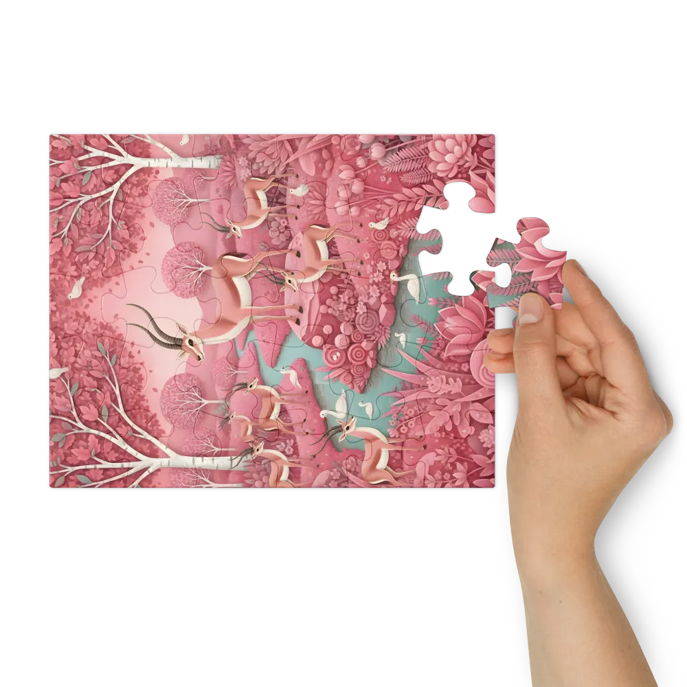 Antelope in Rose Meadow 
 Jigsaw Puzzle in Tin Box