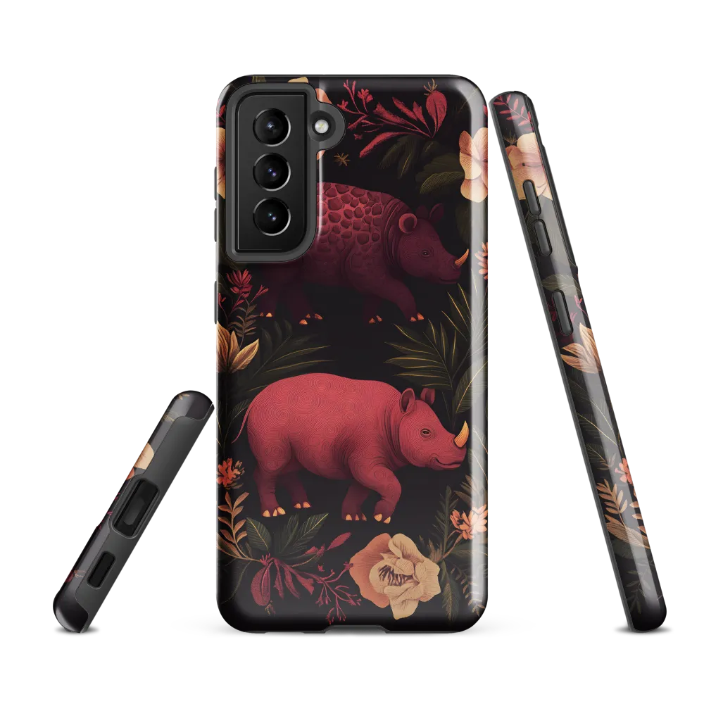 Rhinos in Floral Embrace