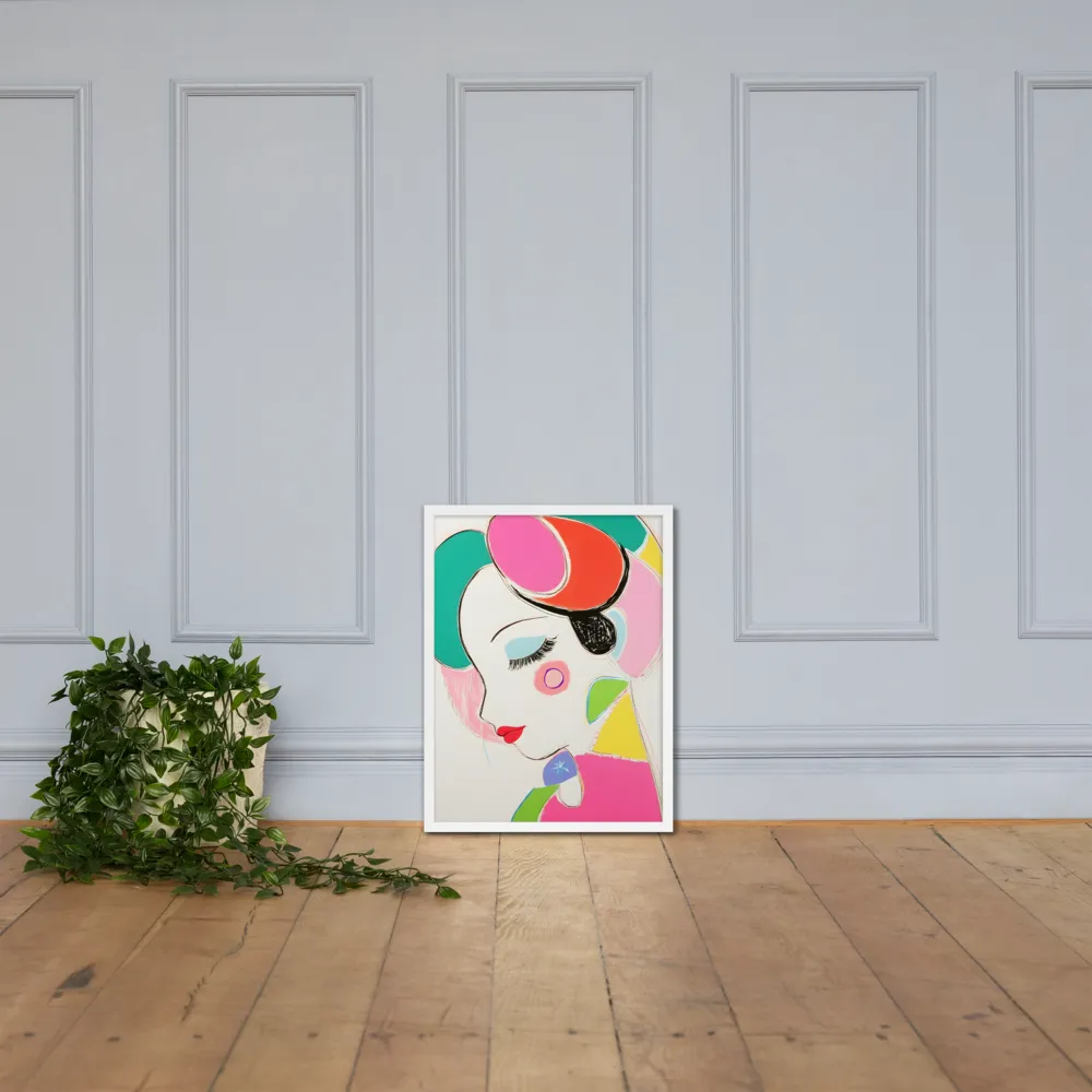 Whimsical Portrait in Colorful Abstraction | Poster with White Frame | 18″×24″