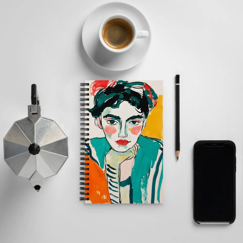 Contemplative Portrait in Bold Hues | Spiral Notebook