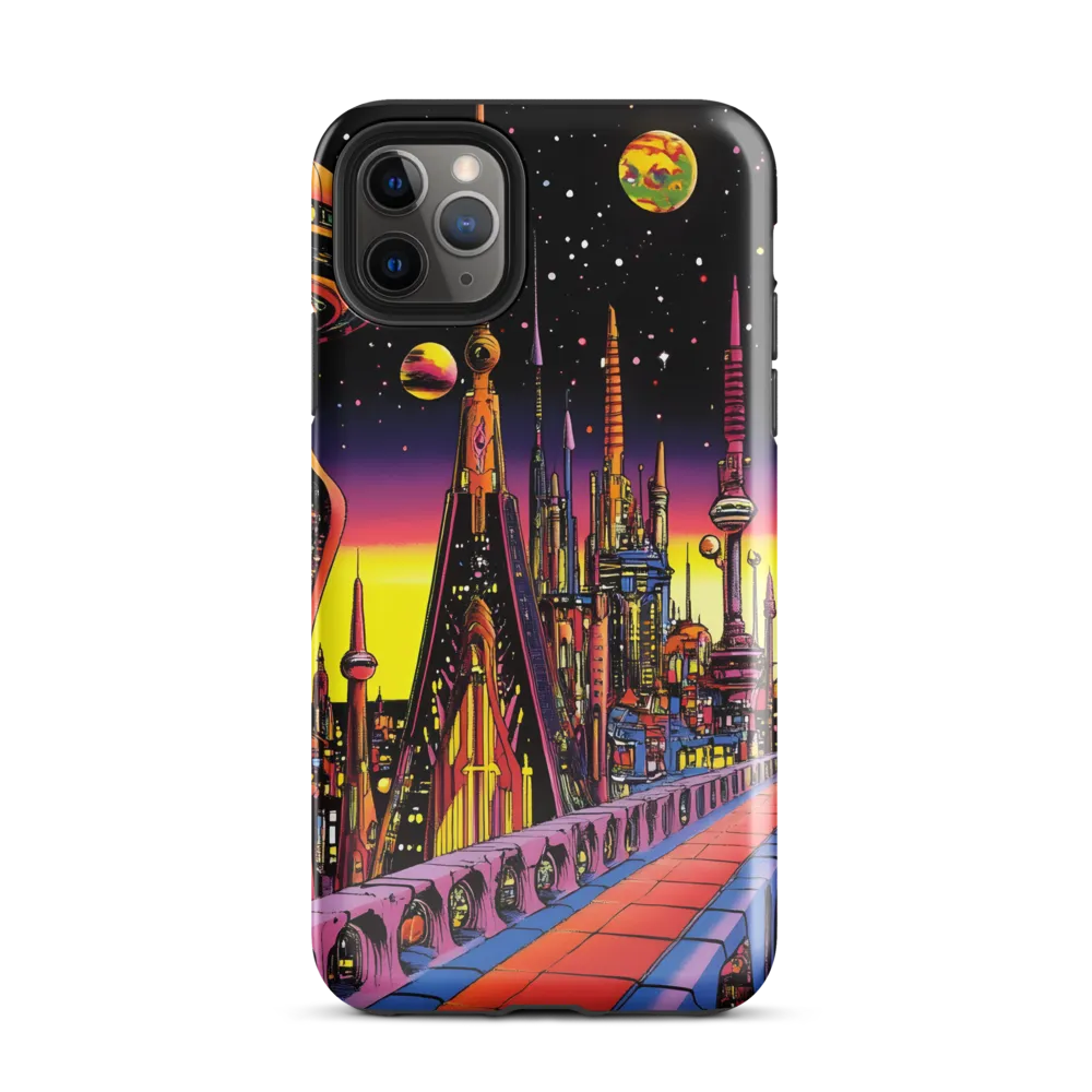 Futuristic Cosmos: A Journey Through Neon Cities | Phone Case |  11 Pro Max | Tough Case | Glossy