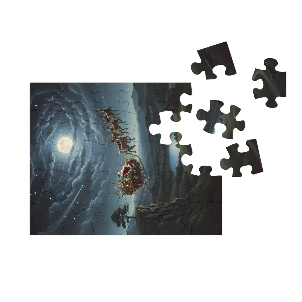 Santa's Moonlit Flight 
 Jigsaw Puzzle in Tin Box