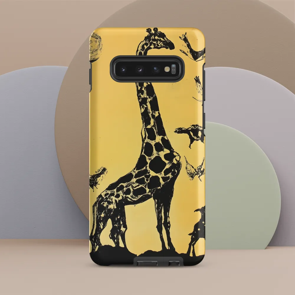 Whimsical Harmony of Giraffe and Birds