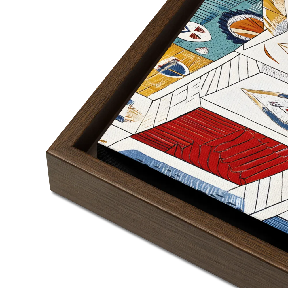 Symphony of Geometric Harmony | Canvas with Brown Frame | 12″×12″
