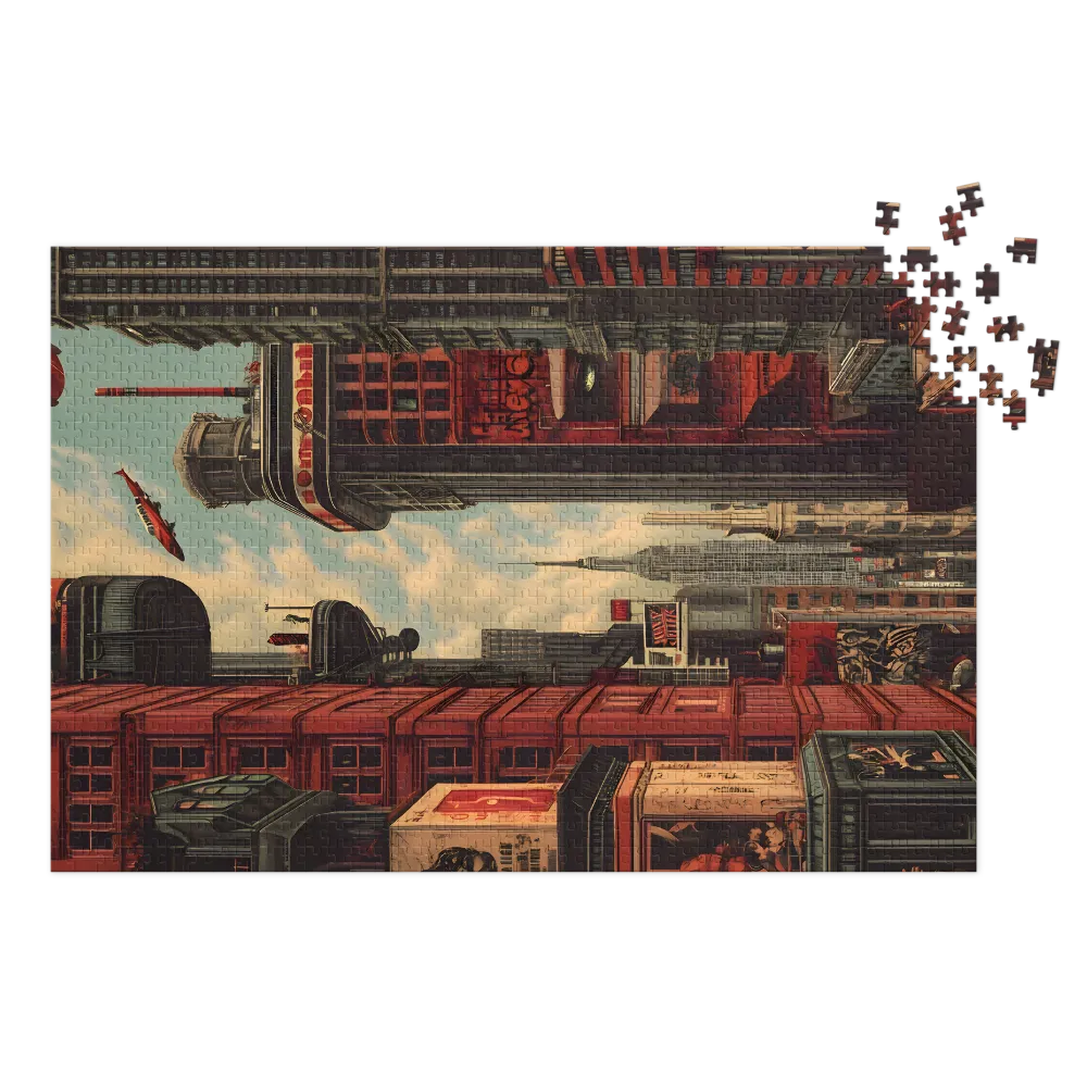 Echoes of Tomorrow: Retro-Futuristic Cityscape 
 Jigsaw Puzzle in Tin Box