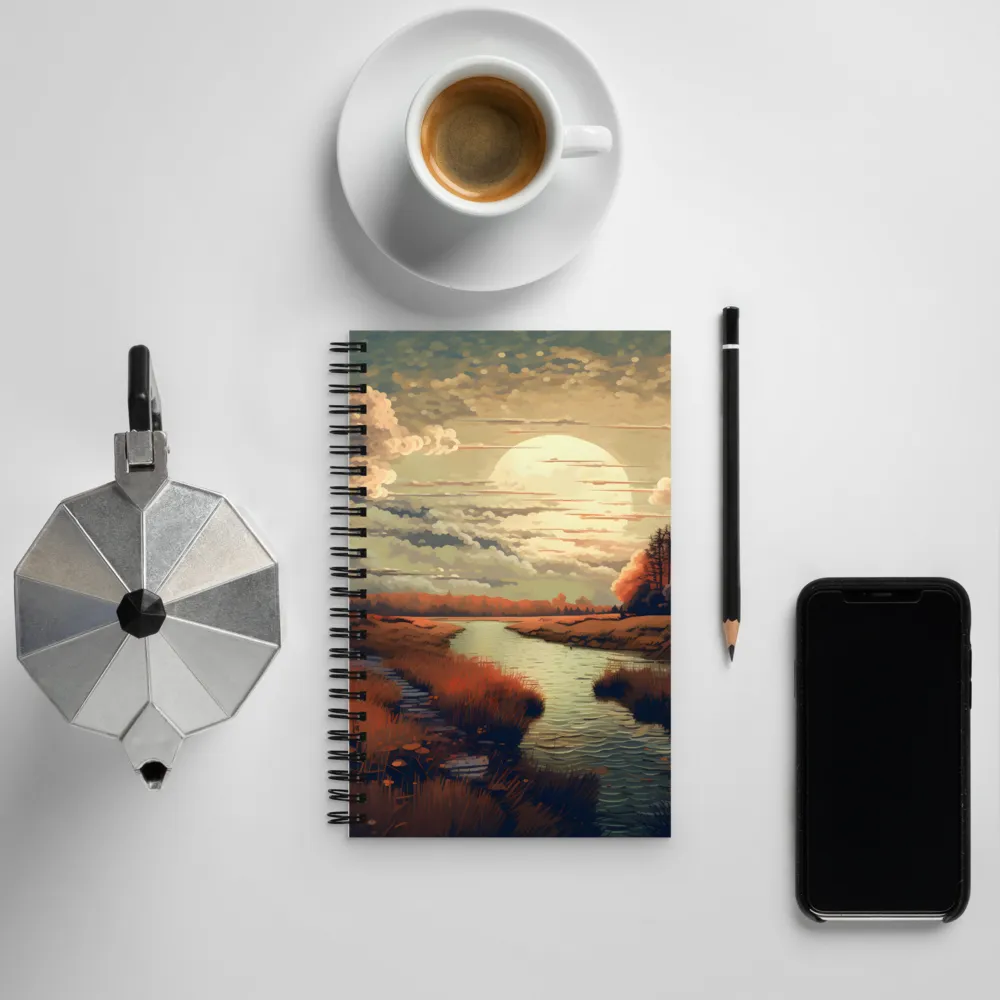 Whispers of Dusk: A Tranquil River Landscape | Spiral Notebook