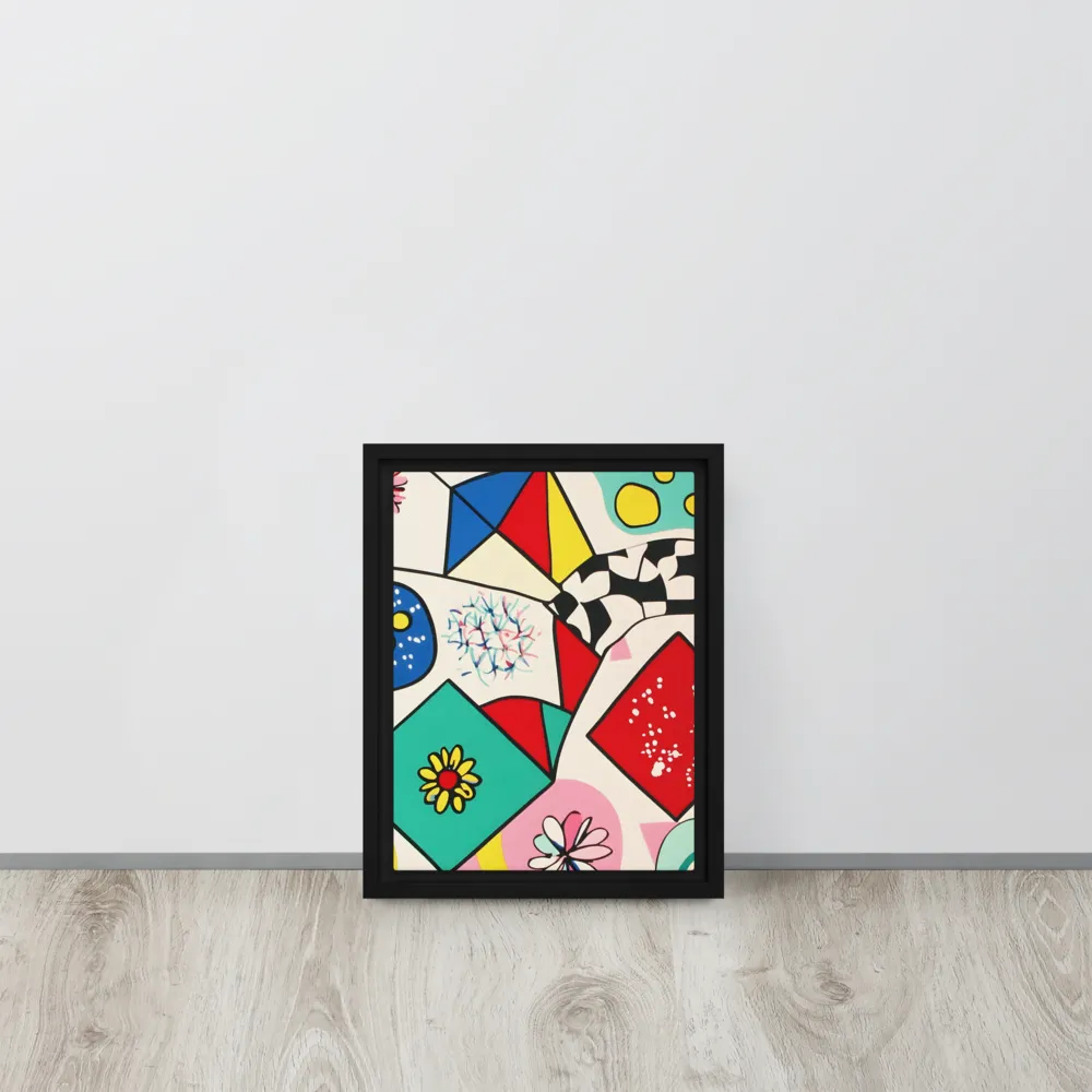 Joyful Geometry: A Playful Dance of Shapes and Colors | Canvas with Black Frame | 9″×12″