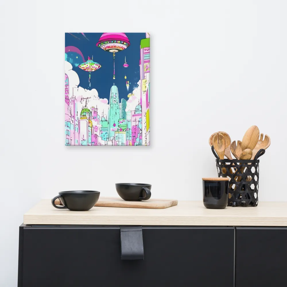 Futuristic Cityscape with Floating Structures | Canvas | 12″×16″