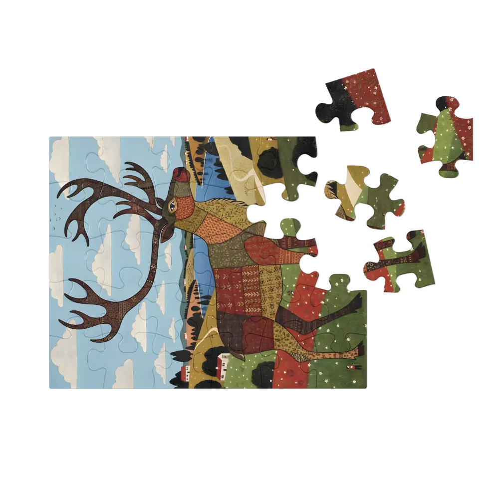 Patchwork Stag 
 Jigsaw Puzzle in Tin Box