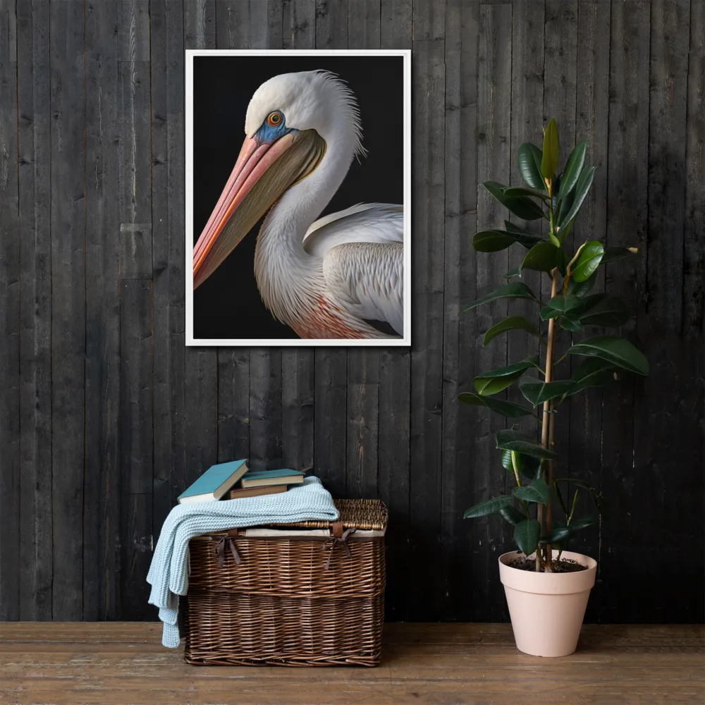 Elegance in White: The Pelican | Canvas with White Frame | 24″×32″