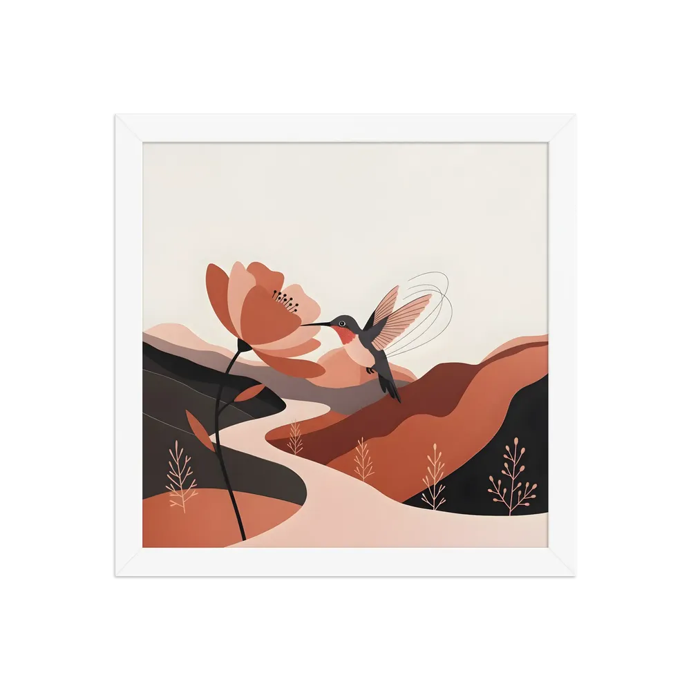 Hummingbird & Blossom 
 Poster with White Frame | 12″x 12″