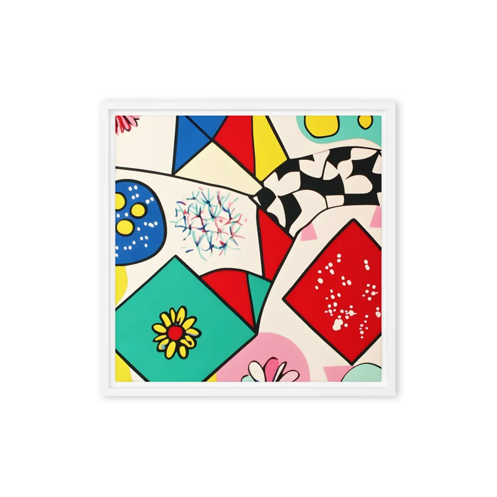 Joyful Geometry: A Playful Dance of Shapes and Colors | Canvas with White Frame | 16″×16″