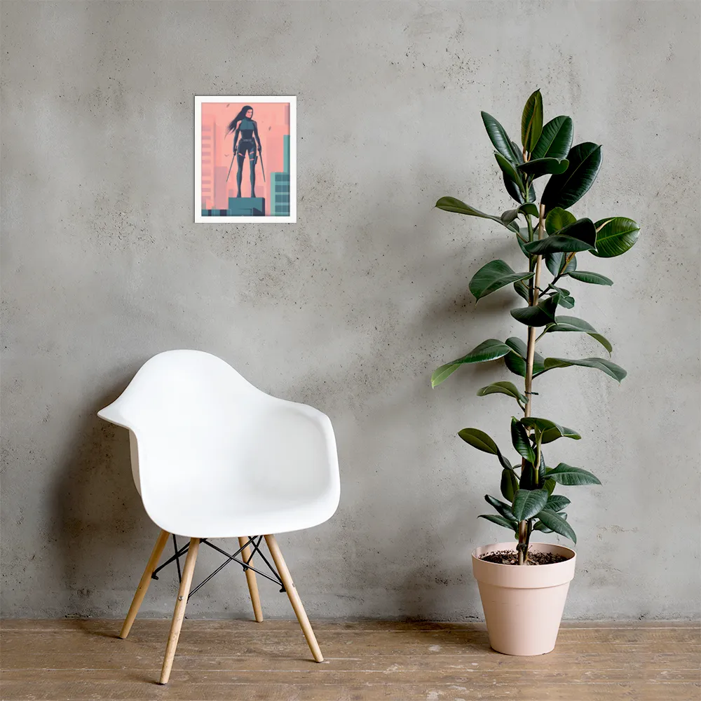 Urban Sentinel: A Warrior's Stand | Poster with White Frame | 11″×14″