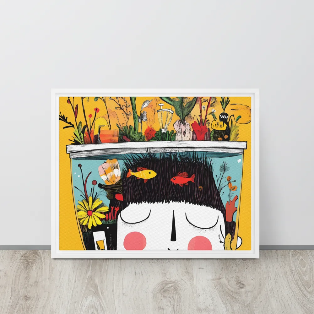 Whimsical Garden Head | Canvas with White Frame | 16″×20″