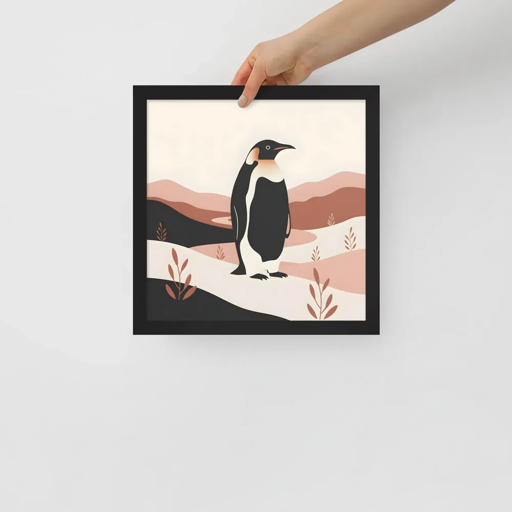 Terracotta Penguin 
 Poster with Black Frame | 12″x 12″