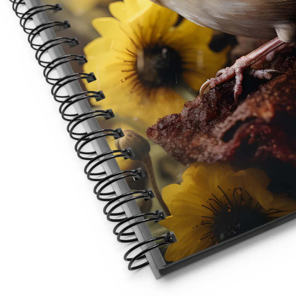 Harmony in Nature: A Goldfinch Amidst Blooms | Spiral Notebook