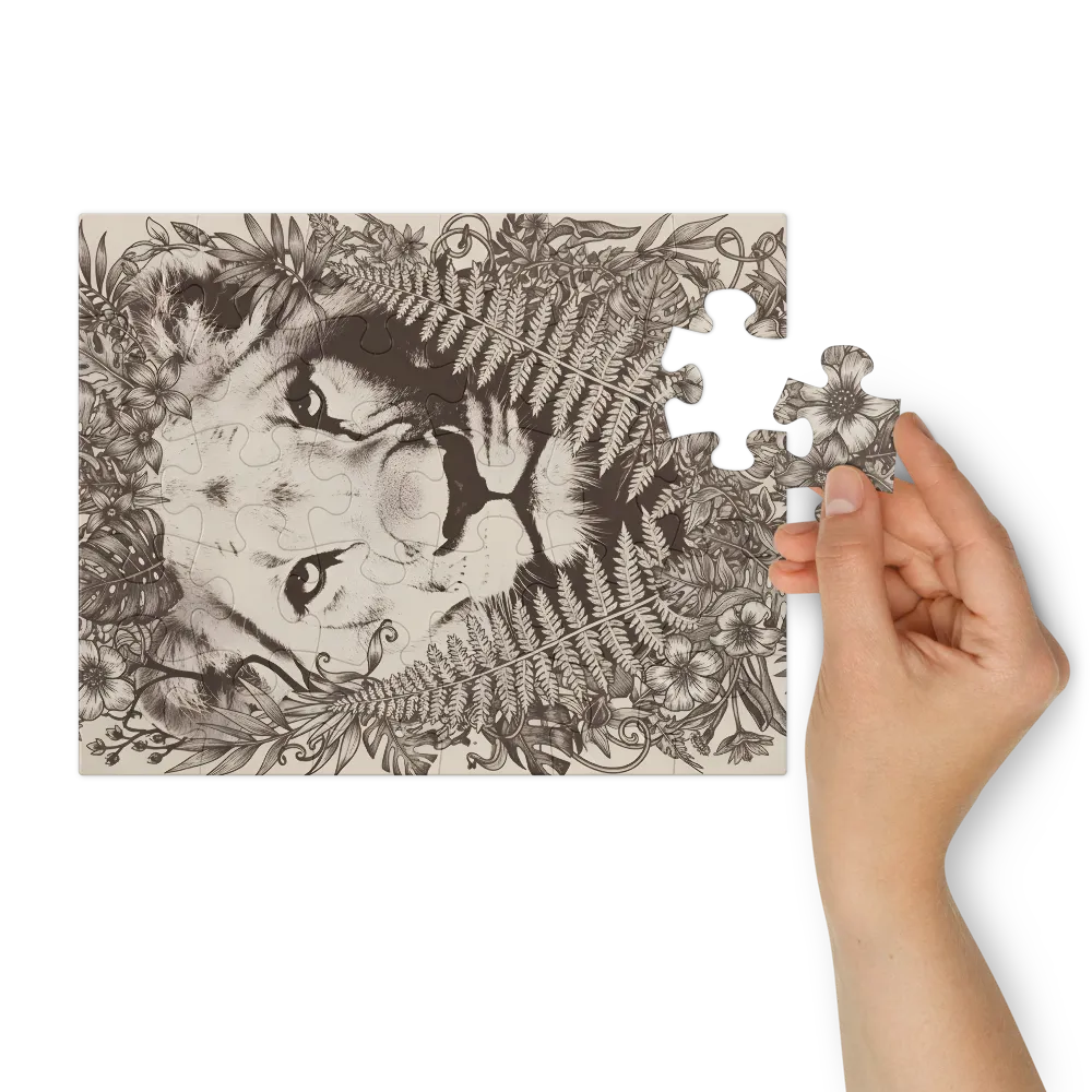 Lion Among Ferns 
 Jigsaw Puzzle in Tin Box