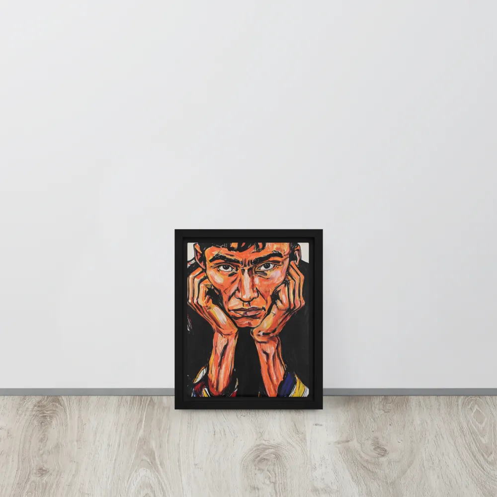 Contemplative Intensity: An Expressionist Portrait | Canvas with Black Frame | 8″×10″
