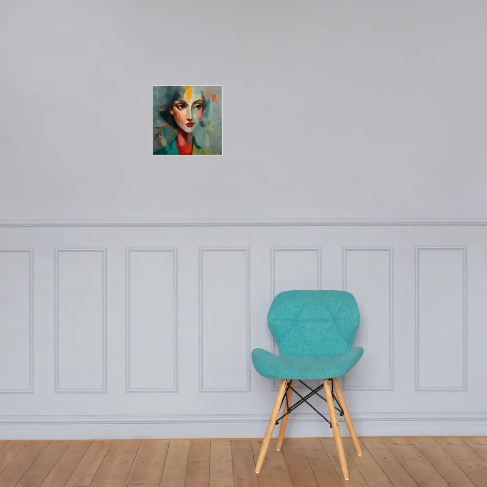 Teal Cubist Portrait 
 Poster | 12″x 12″