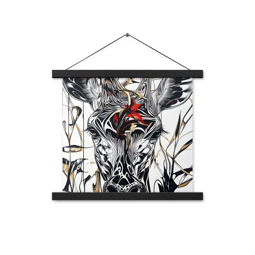Floral Elegance: The Giraffe's Portrait | Poster With Black Wood Hanger | 14″×14″